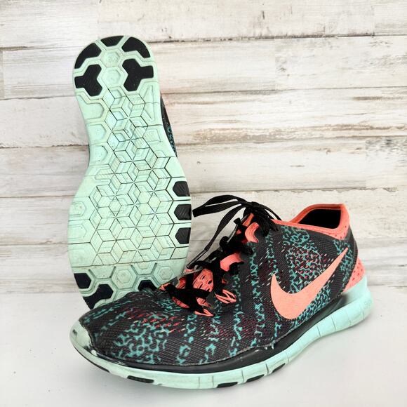 Nike Womens Free 5.0 TR Fir 5 Black/Orange/Teal Running Shoe Size 8.5 - Picture 3 of 6